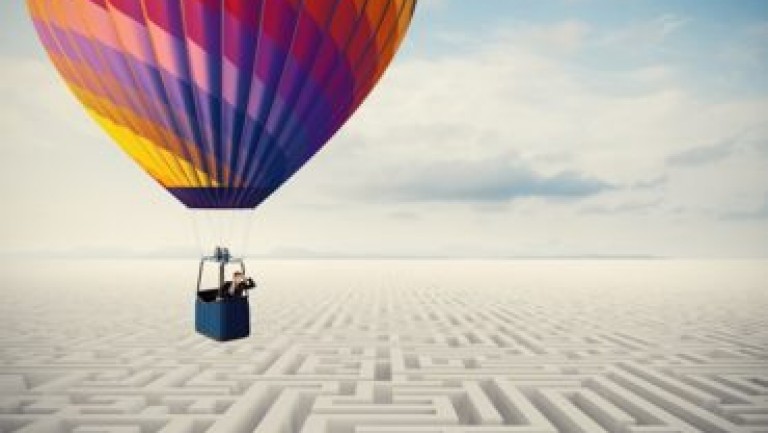 hot air balloon graphic with maze