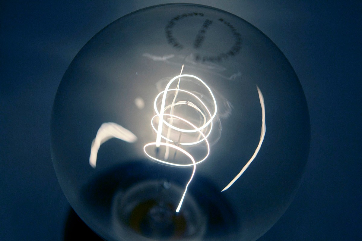 A traditional light bulb with carbon filament 