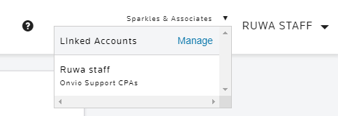 Client Center account with staff account in drop-down menu
