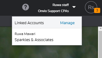 Staff center drop-down with client center linked account