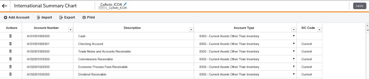 Example of International Summary Chart