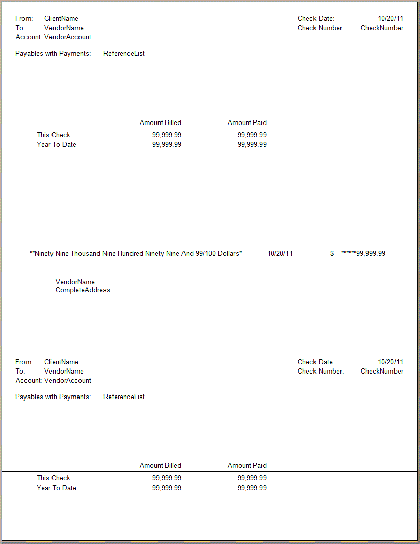 Forms CS 800L Middle Check Summary Payables Dup Stubs