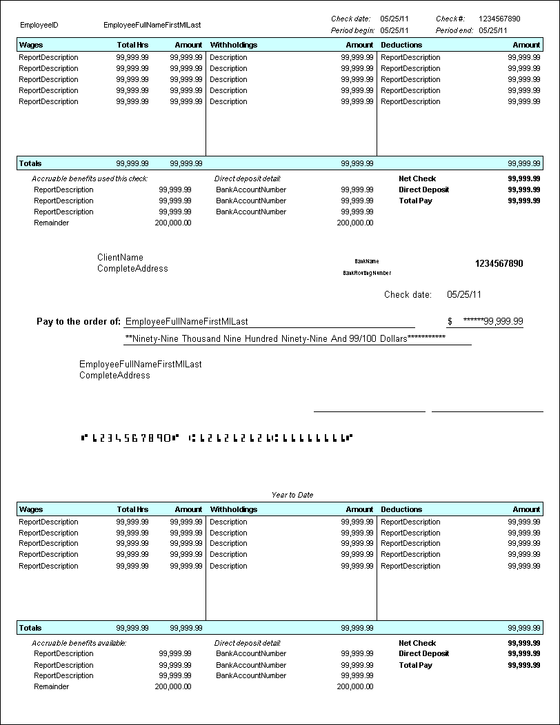 Forms CS 135L & 800LC Three Column Middle Check MICR Direct Deposit