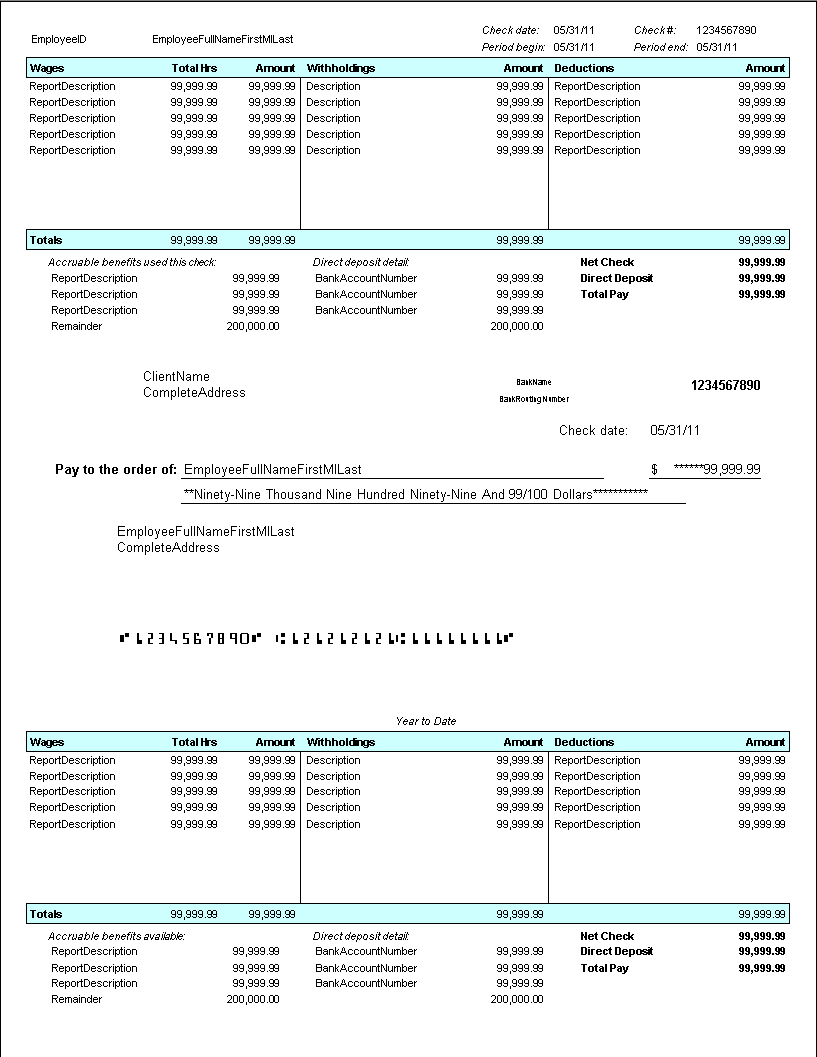Forms CS 136L Three Column Middle Check MICR Direct Deposit