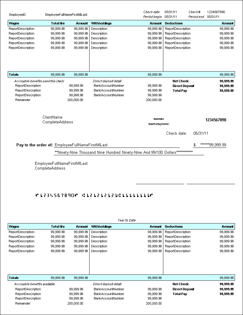 Forms CS 327L Three Column Middle Check MICR Direct Deposit