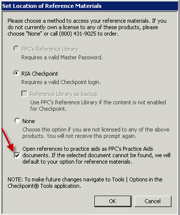 Open references to practice aids as PPC's Practice Aids documents checkbox marked.