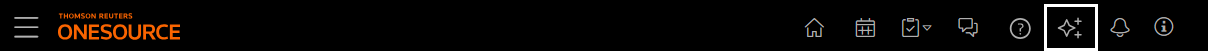 ONESOURCE platform's global header with sparkle icon indicating AI capabilities. 