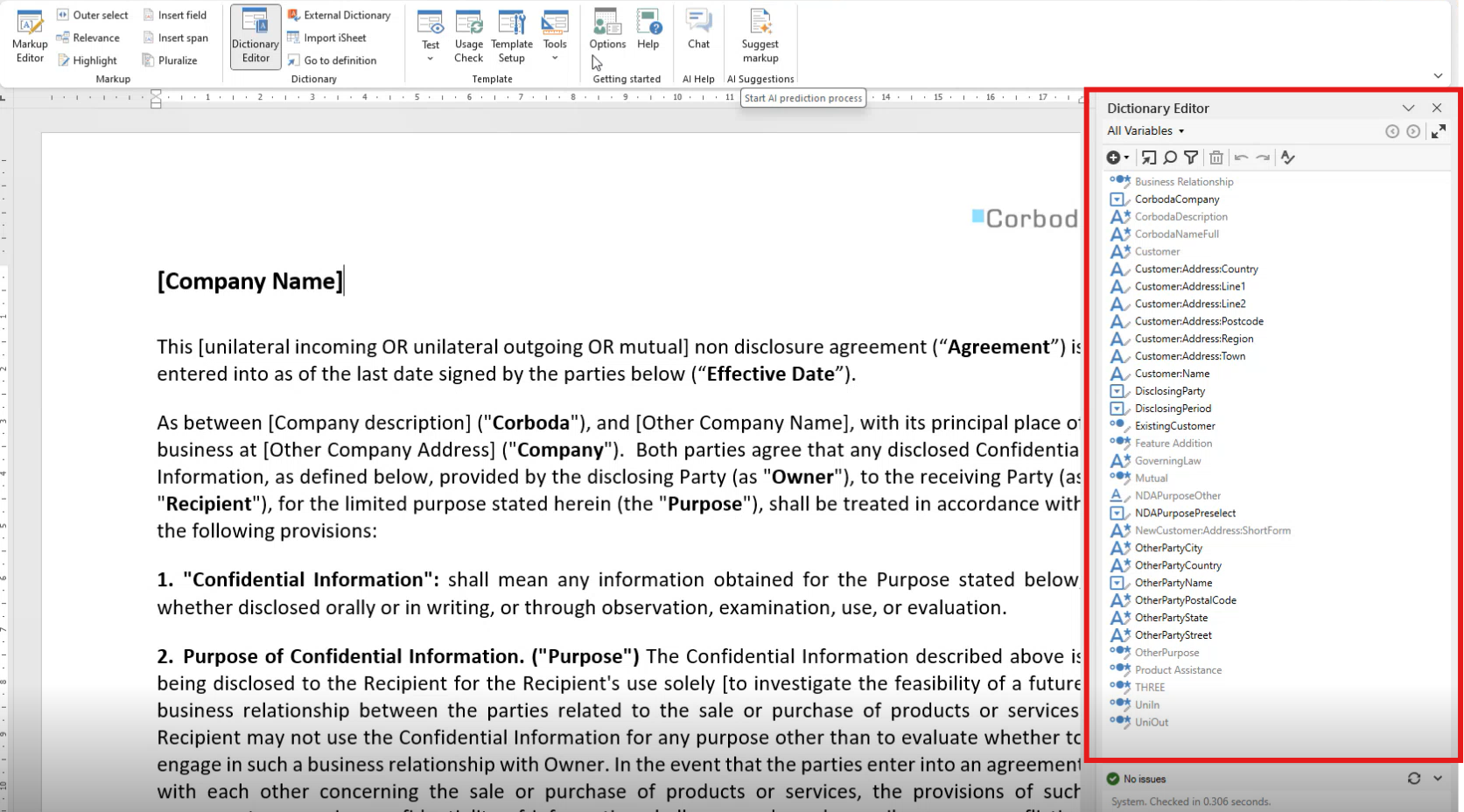 Document highlighting the imported variables.