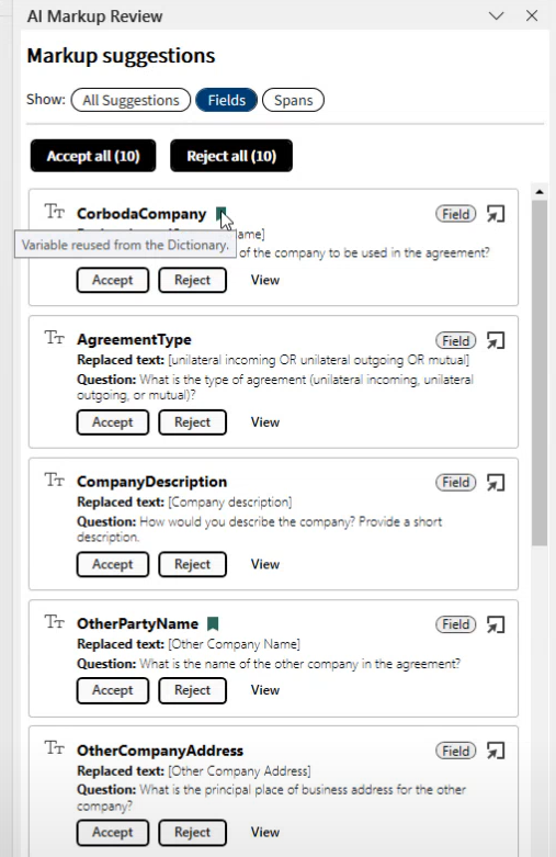 Highlighting variables reused from existing template.