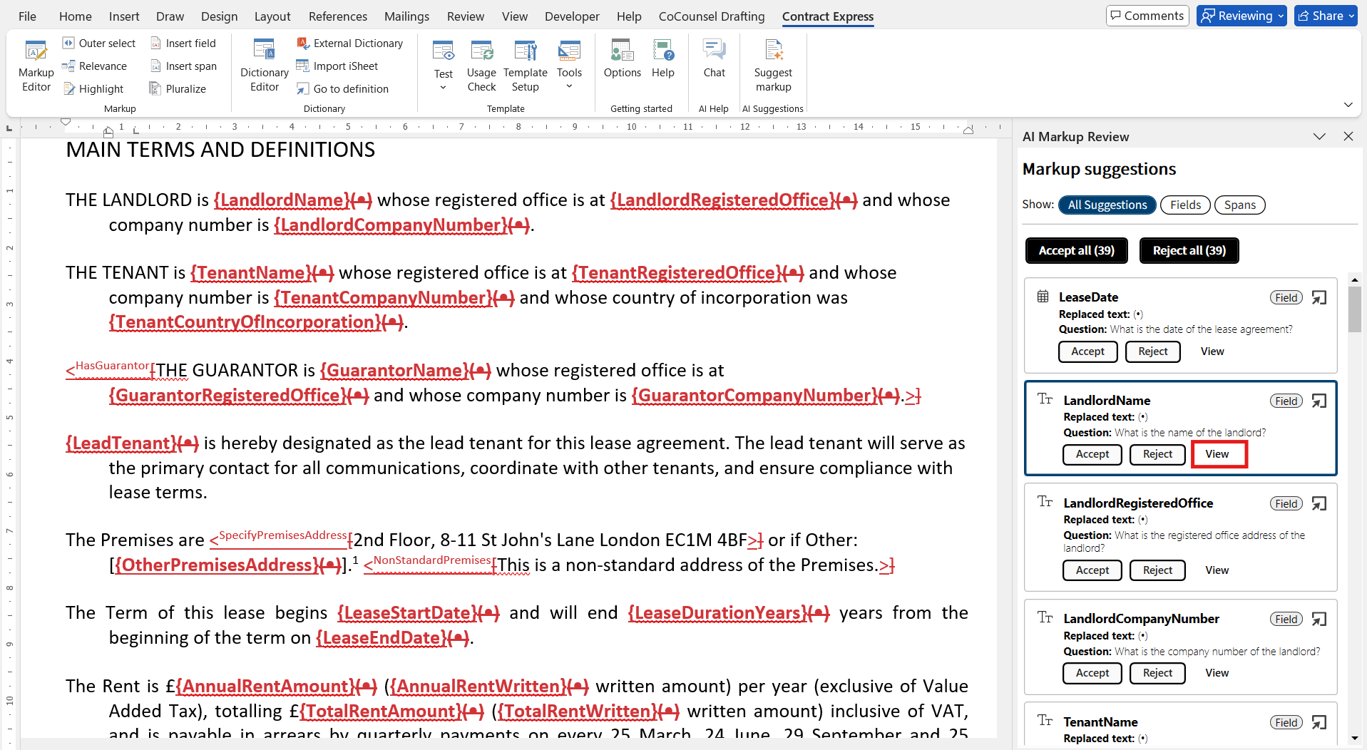 Accept/Reject suggestions.