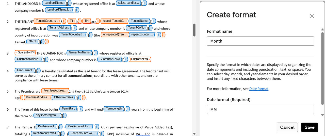 Custom format options in variables.