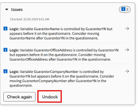 Undock option in Review issues window.