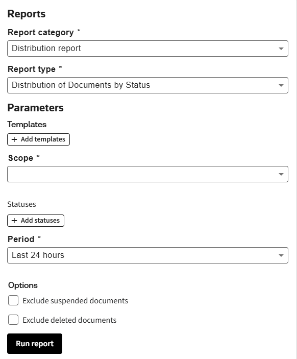 Distribution of documents by status report.
