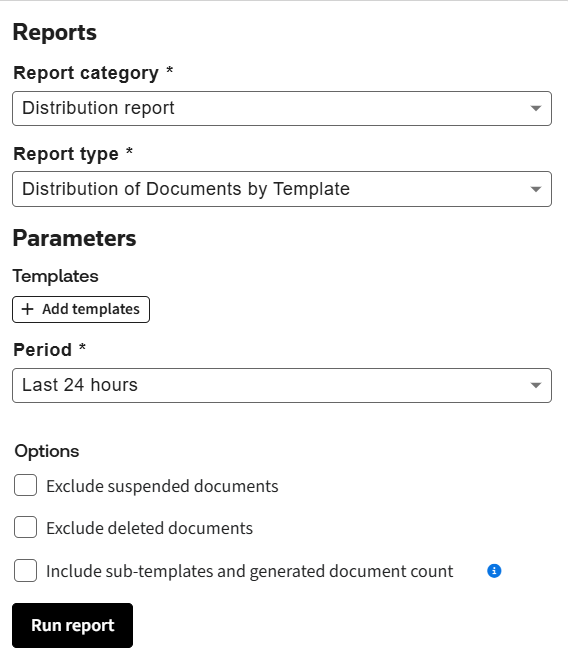 Distribution of documents by template report.