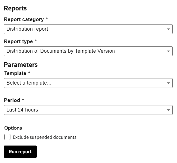 Distribution of documents by template version.
