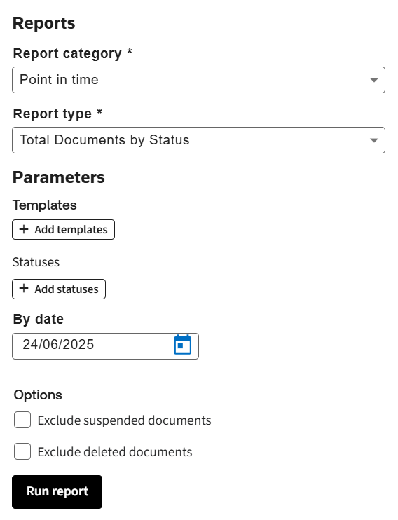 Total documents by status report view.