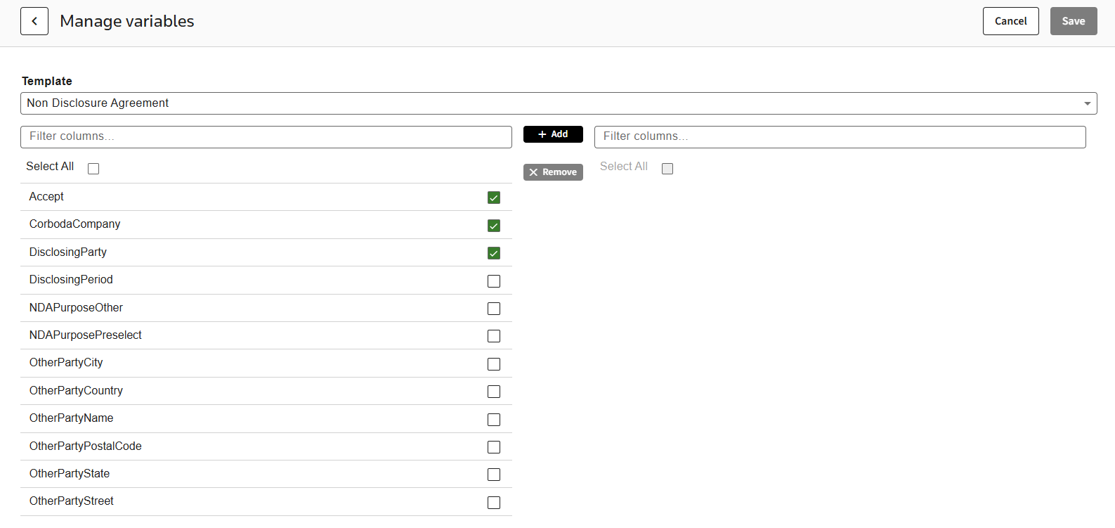 Add variables to a datasheet.