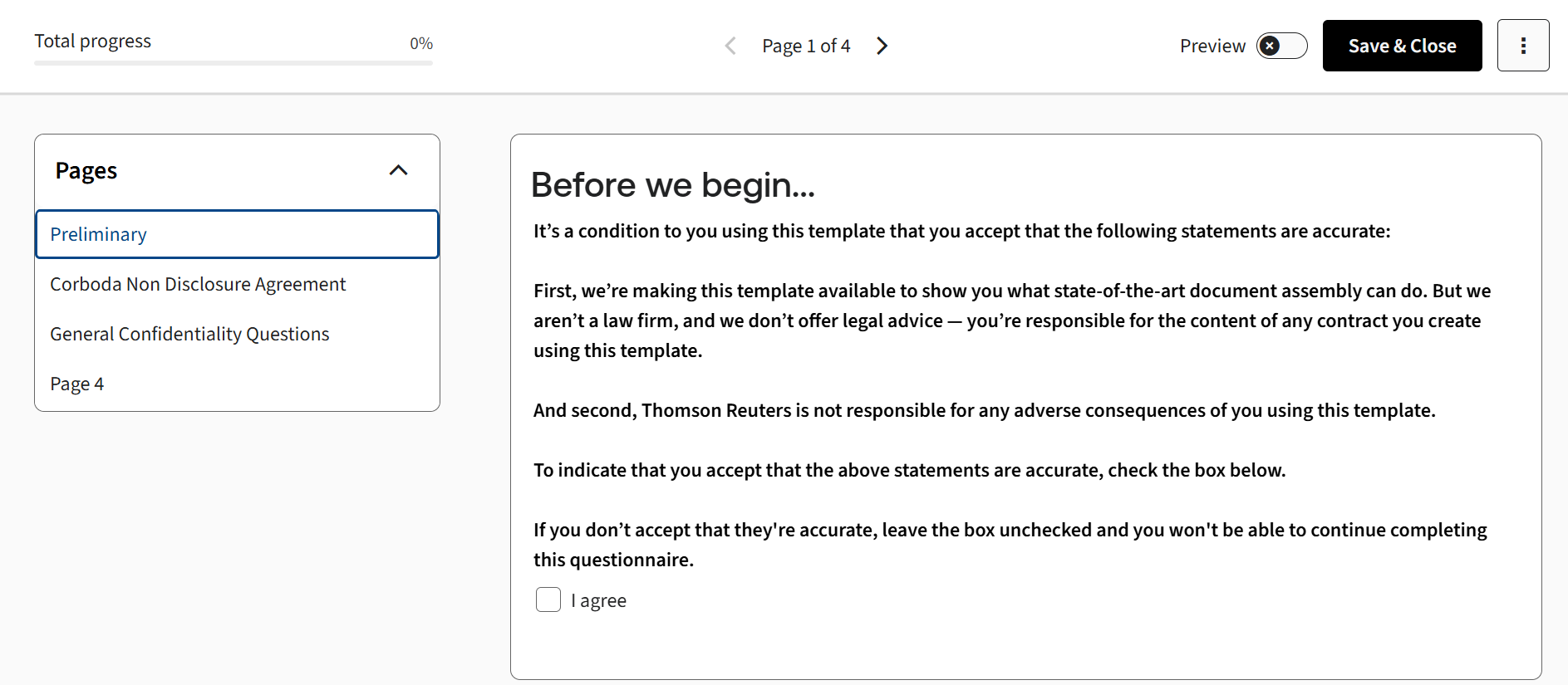 Questionnaire Desktop view.