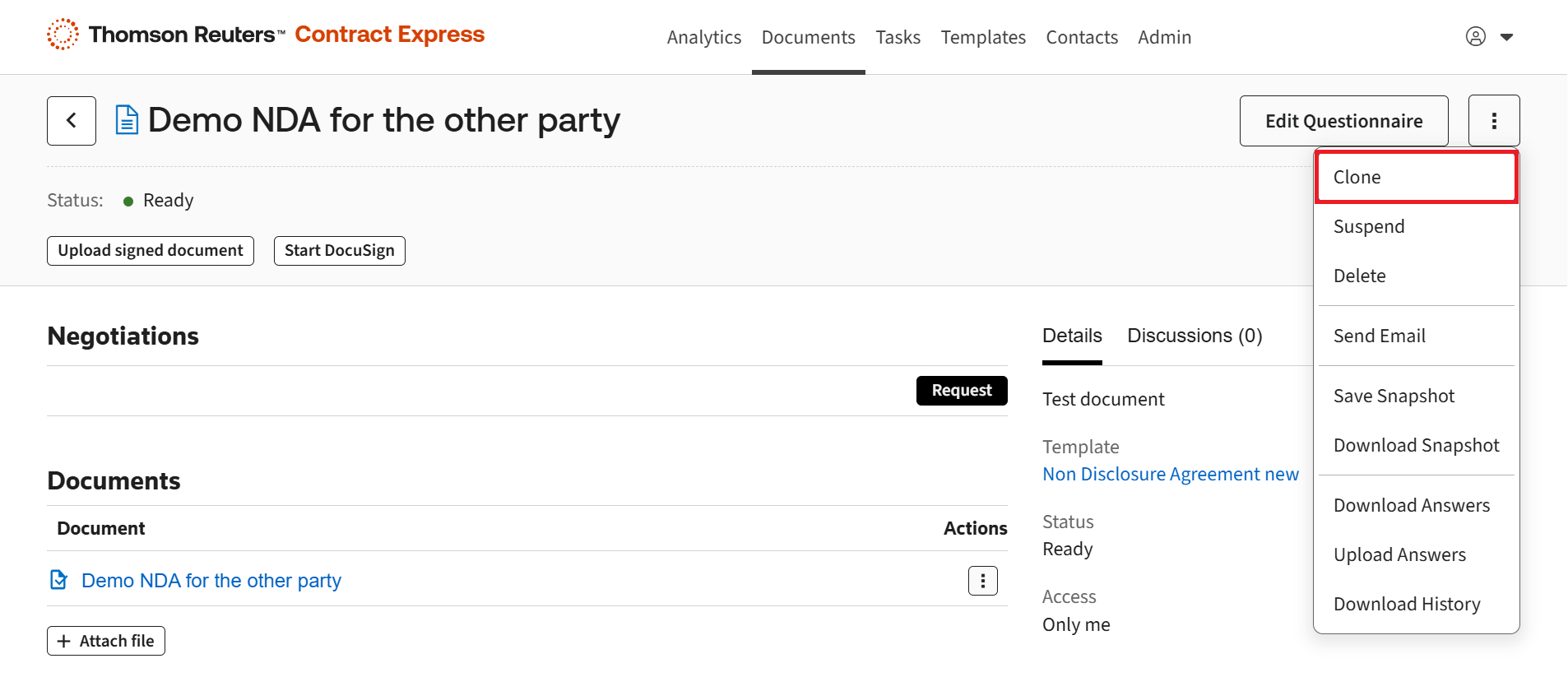 Clone option in the document.