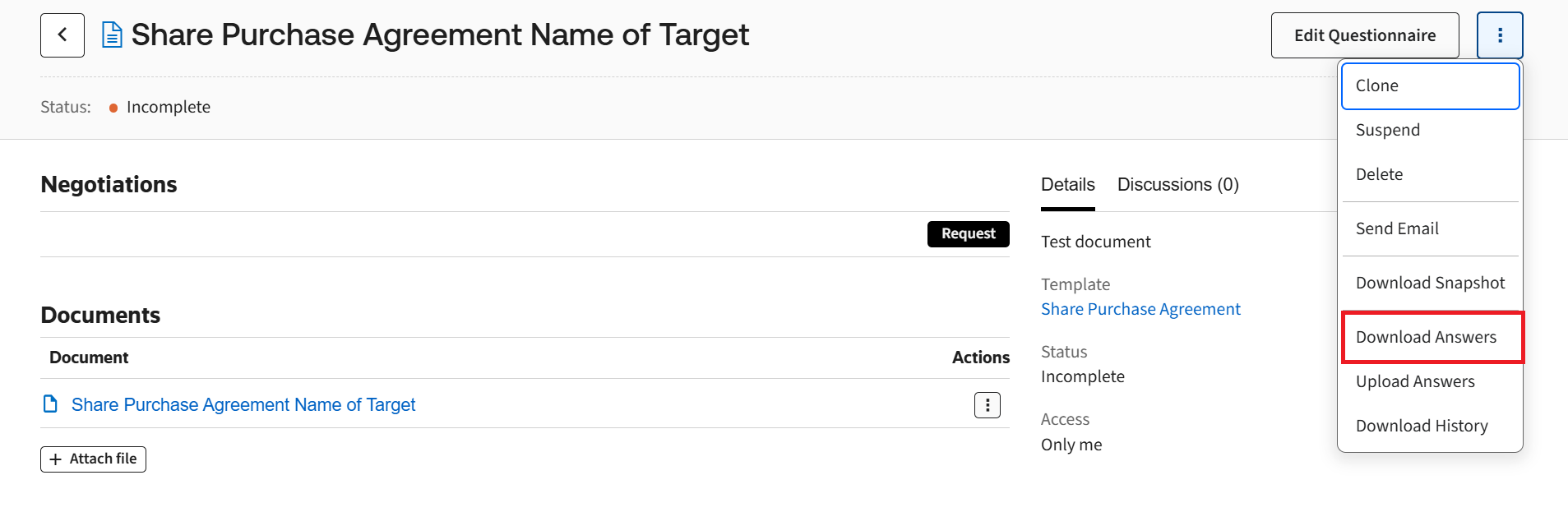 Downloading answers during the questionnaire.