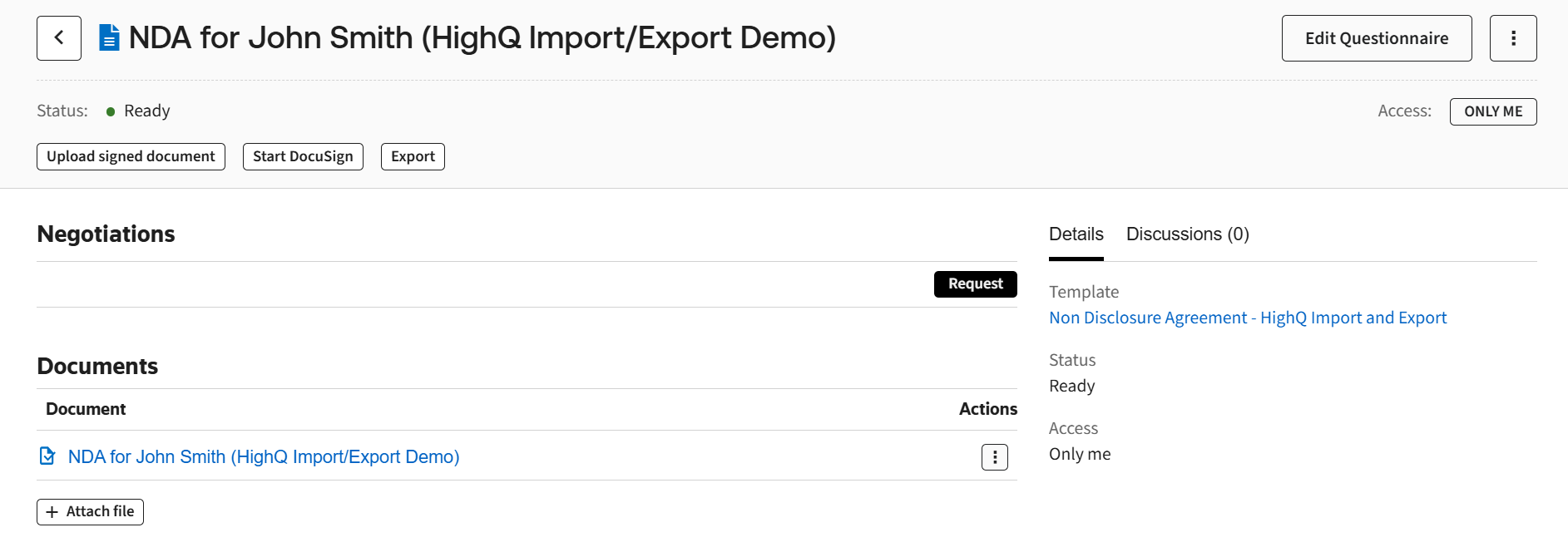 Option to edit questionnaire.