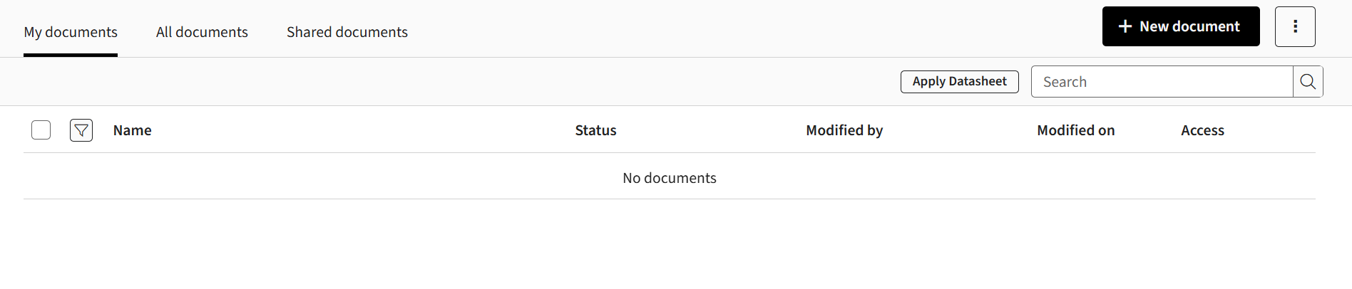 Creating new document option from the documents tab..