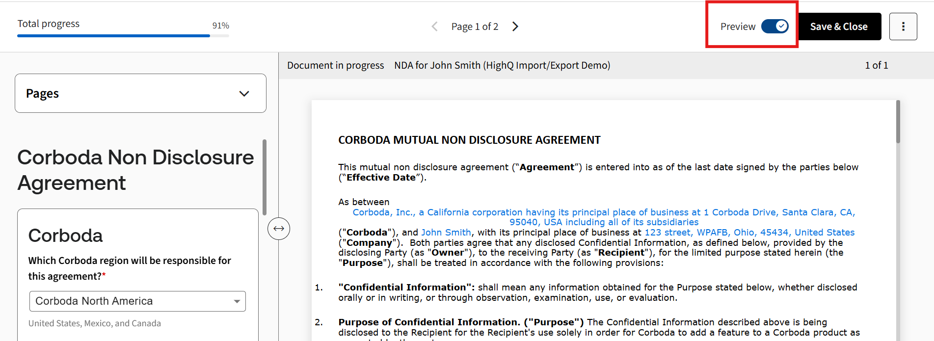 Document preview option.