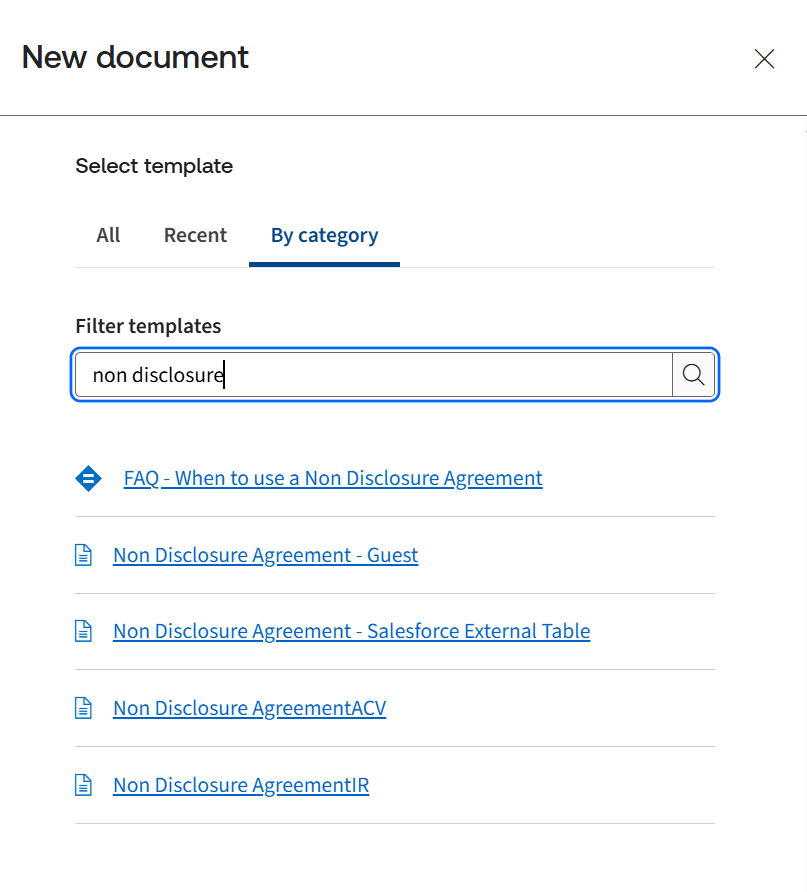 Searching for a template to generate a document.