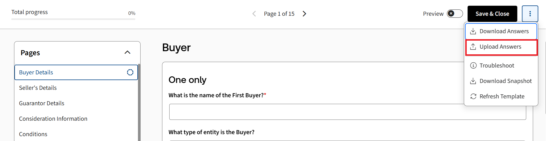 Uploading answers during the questionnaire.