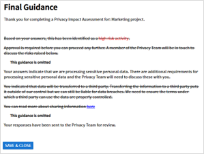 final guidance page, with the irrelevant guidance struck through.