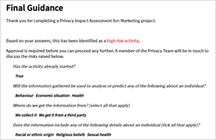 final guidance page, with the relevant message.