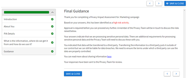 Final guidance screen.