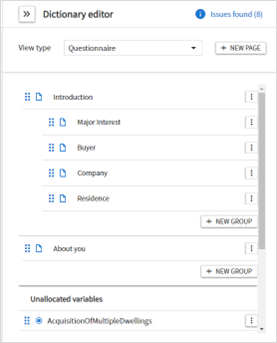 Organising questionnaire pages.