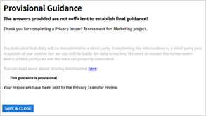 Provisional guidance page.