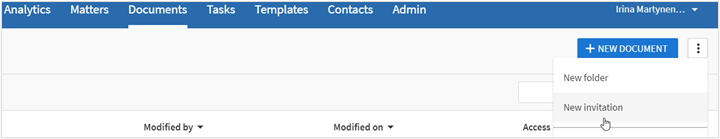 Option to send new invitation from Documents tab