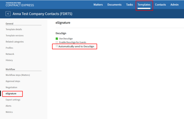 Starting DocuSign from the document details page.