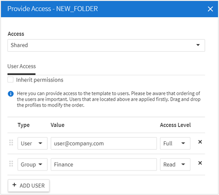 Providing access to a folder.