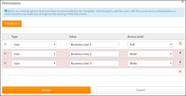 Setting permissions to users before sharing documents.