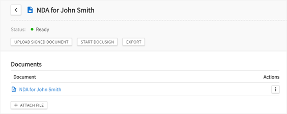 Starting DocuSign from the document details page.
