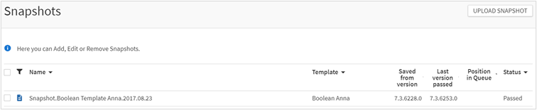 Snapshot window from the Admin page.