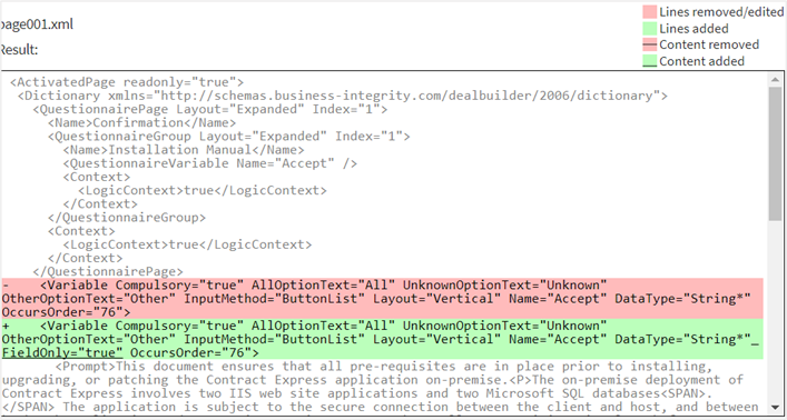 Comparison view for a snapshot page.