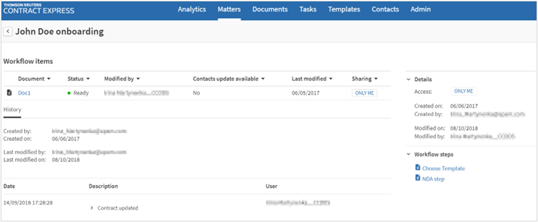 Matter details page.