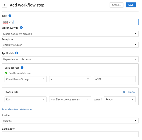 Adding workflow step for matters.