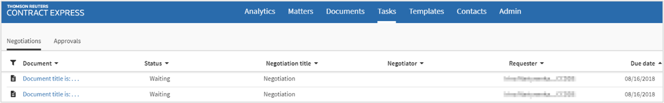 Negotiation tasks on Tasks tab.