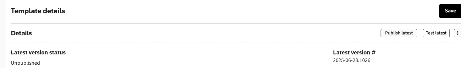 Publishing a template in template details.