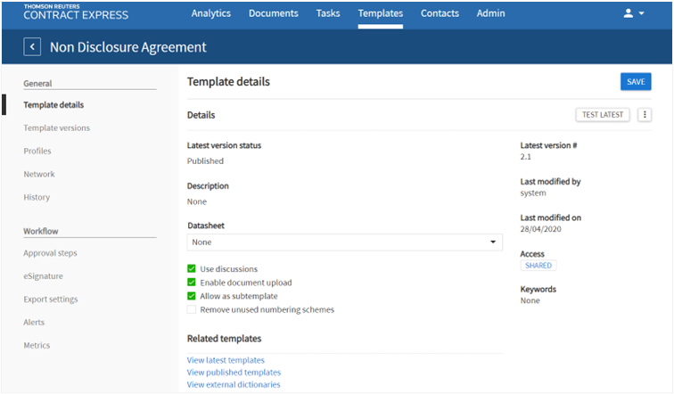 Template details page.