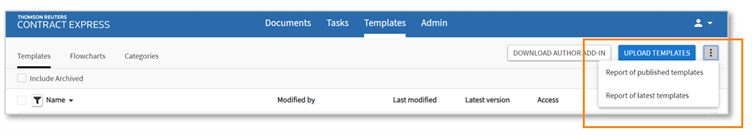 Upload template options.