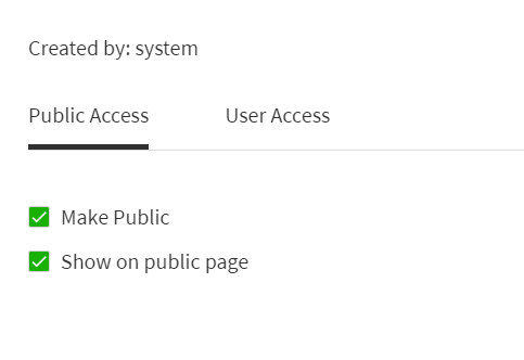 Public access settings for a template.
