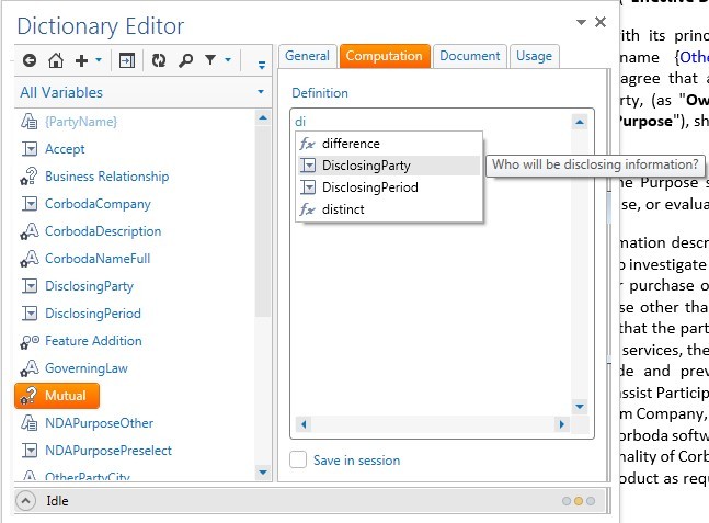 Dictionary editor - code completion