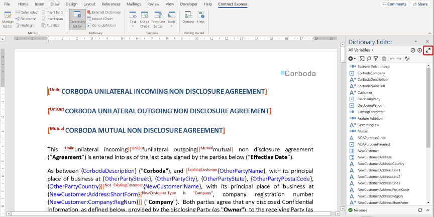 DE docked view in the task pane
